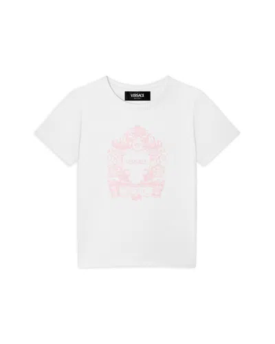 Versace Unisex Araldo Logo Graphic Jersey Tee - Baby, Little Kid In White+pink