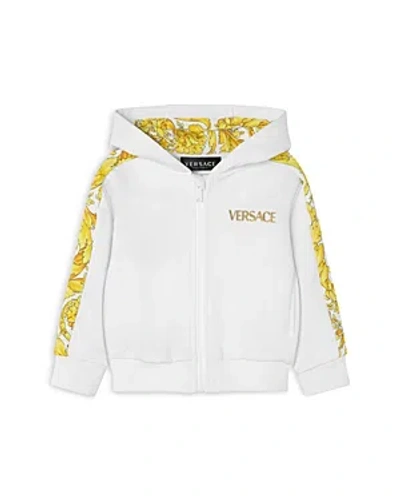 Versace Kids' Unisex Barocco Hooded Zip Sweatshirt - Baby In White+gold