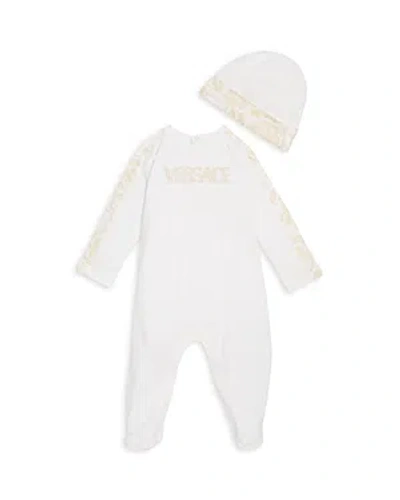 Versace Unisex Barocco Jersey Footie & Hat Set - Baby In White+beig