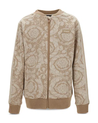 Versace Unisex Barocco Kids Jacquard Fleece Front Zip Sweatshirt - Little Kid, Big Kid In Brown
