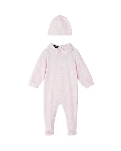 Versace Unisex Barocco Print Jersey Footie & Hat Set - Baby In Pink+print