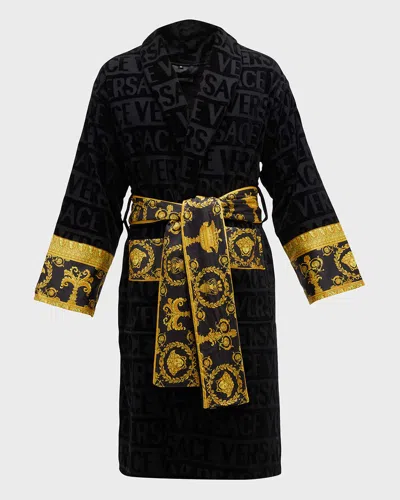 Versace Unisex Barocco Sleeve Robe In Black