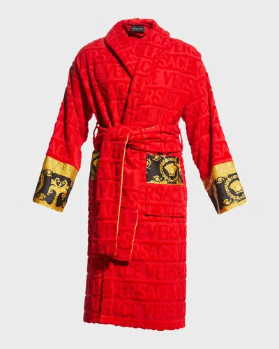 Versace Unisex Barocco Sleeve Robe In Red