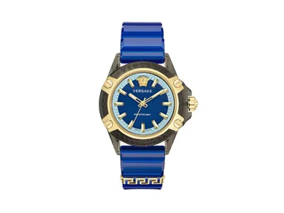 Versace Unisex Icon Active Indiglo 42mm Quartz Watch In Blue