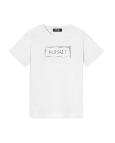 Versace Kids' Logo Cotton Jersey T-shirt In White+grey