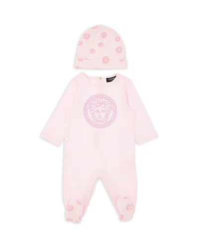 Versace Unisex Jersey Medusa Dots Footie And Hat Set - Baby In Pink