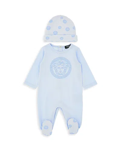 Versace Unisex Jersey Medusa Dots Footie And Hat Set - Baby In Blue