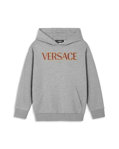 Versace Unisex Melange Fleece Logo Print Hooded Sweatshirt - Little Kid, Big Kid In Gray