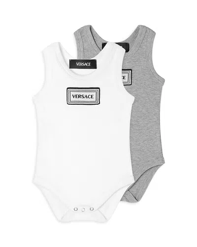 Versace Unisex Sleeveless Logo One Piece Bodysuits, Set Of 2 - Baby In White+grey