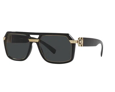 Versace Unisex Square Sunglasses In Black/dark Grey