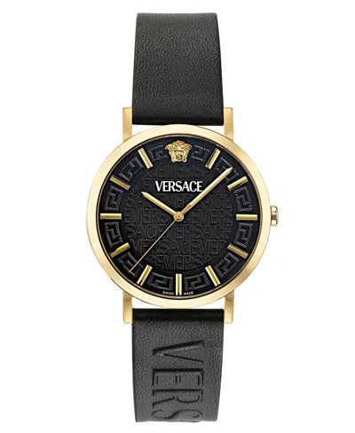 Versace Unisex Swiss Black Leather Strap Watch 40mm In Gold