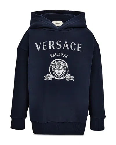 Versace Kids' Logo-print Hoodie In Blue