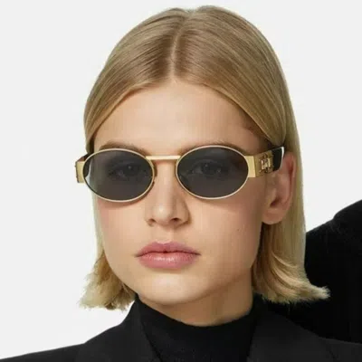 Pre-owned Versace Ve2264 Sunglasses – Stylish Matte Gold Frame With Bold Dark Grey In Gray