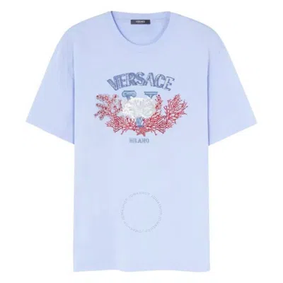Versace University Coral Embroidered Cotton T-shirt In Blue