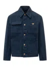 Versace Collared Jacket Front Pockets Gold Tone Hardware In Blue