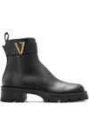 Versace V-ankle Buckle-detail Boots In Black