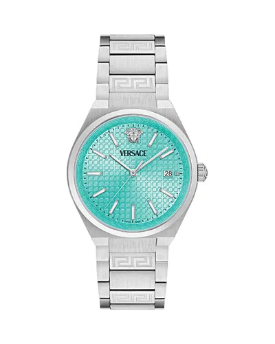 Versace V-auria Watch, 39mm In Blue/siver
