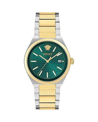 Versace V-auria Watch In Green+gold