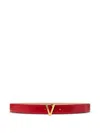 Versace Adjustable Calf Leather Belt With V Buckle In Red