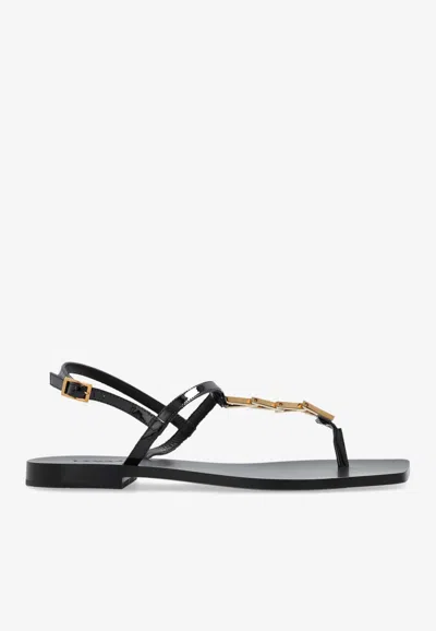 VERSACE V-CHAIN LEATHER FLAT SANDALS