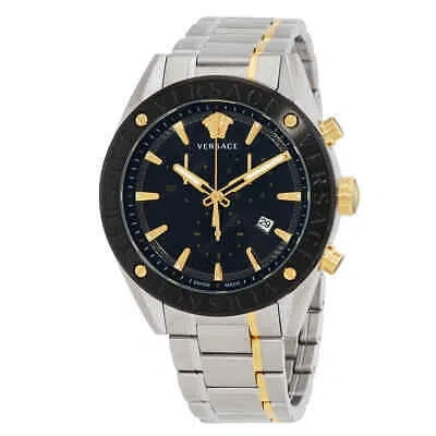 Pre-owned Versace V-chrono Chronograph Quartz Black Dial Men's Watch Vehb00619