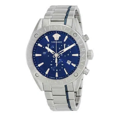 Pre-owned Versace V-chrono Chronograph Quartz Blue Dial Men's Watch Vehb00519