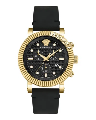 Versace V-chrono Classic Leather Watch In Black