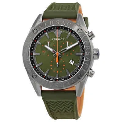 Pre-owned Versace V-chrono Quartz Green Dial Men's Watch Vehb00319