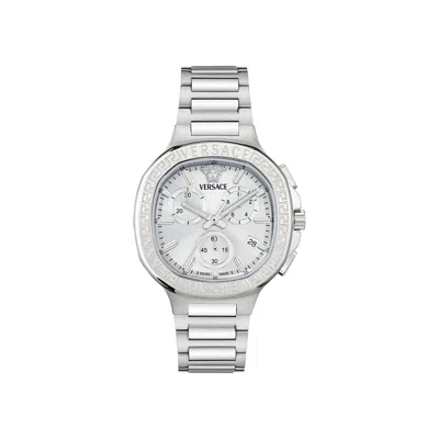 Pre-owned Versace V Chrono Square Bracelet Watch 'stainless Steel' | Silver | Women's Size Onesize