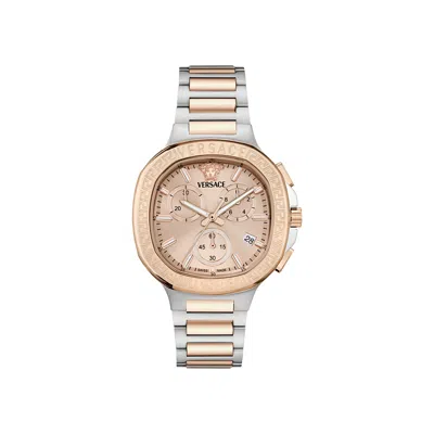 Pre-owned Versace V Chrono Square Bracelet Watch 'two-tone' | Gold | Women's Size Onesize