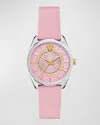 VERSACE V-CIRCLE 36MM STAINLESS STEEL WATCH WITH GROSGRAIN STRAP, PINK