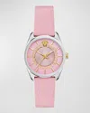 Versace V-circle 36mm Stainless Steel Watch With Grosgrain Strap, Pink In Silver