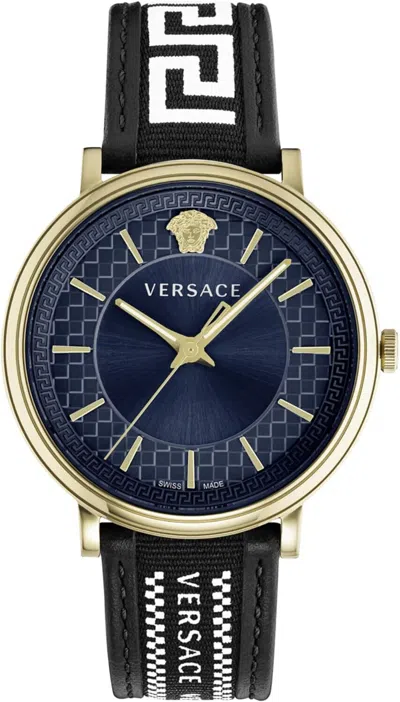 Pre-owned Versace V-circle Collection Watch Luxury Mens Watch Timepiece Swiss 42mm Black