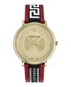 Versace V-circle Leather Watch With Gold Sunray Dial In Gold