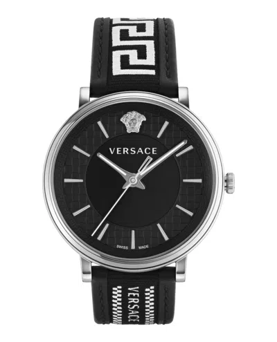 Versace V-circle Strap Watch In Silver