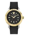 Versace Two-tone Swiss Made Leather Watch With Guilloche Dial In Multi