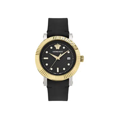 Pre-owned Versace V Classic Leather Watch 'two-tone' | Gold | Men's Size Onesize