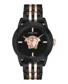 Versace Men's V-code Black & Rose Goldtone Stainless Steel Watch In Multi