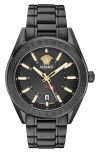 Versace Men's V-code Ip Black Stainless Steel Bracelet Watch, 42mm In Black