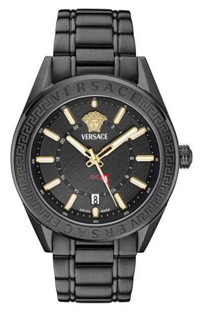 VERSACE VERSACE V-CODE GMT BLACK BRACELET WATCH, 42MM