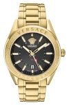 Versace V-code Gmt Watch, 42mm In Black/gold