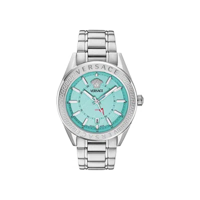 Pre-owned Versace V Code Gmt Bracelet Watch 'stainless Steel' | Silver | Men's Size Onesize