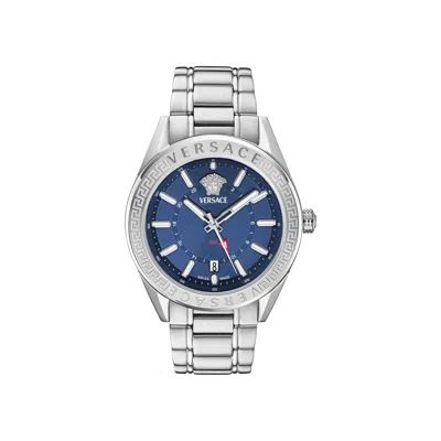 Pre-owned Versace V Code Gmt Bracelet Watch 'stainless Steel' | Silver | Men's Size Onesize