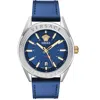 Versace Men's V-code Silver Stainless Steel And Leather Strap Watch, 42mm In Black-silver