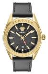 Versace V-code Gmt Watch, 42mm In Black/gold