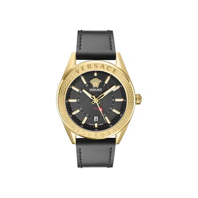 Pre-owned Versace V Code Gmt Leather Watch 'gold' | Men's Size Onesize