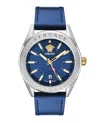 Versace V-code Gmt Leather Watch In Blue