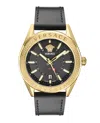Versace V-code Gmt Leather Watch In Black