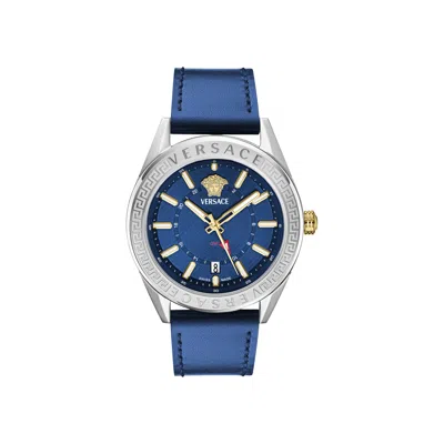 Pre-owned Versace V Code Gmt Leather Watch 'stainless Steel' | Silver | Men's Size Onesize