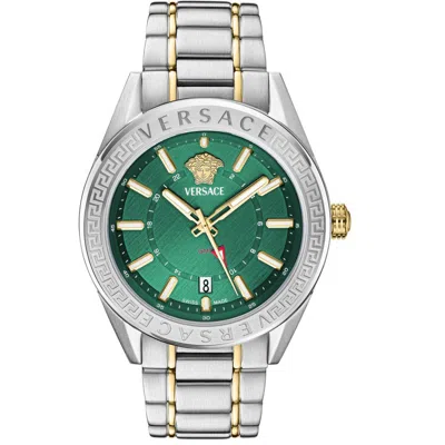 VERSACE VERSACE V-CODE GMT TWO-TONE BRACELET WATCH, 42MM
